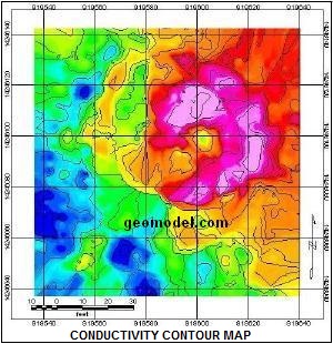 EM Conductivity color contour map produced from data obtained with the EM instrument